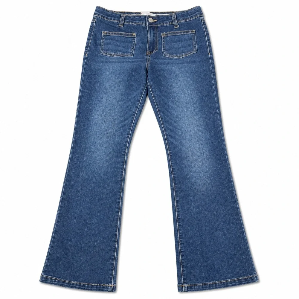 Levis Girls Size 16 Regular Rise Flare Jeans Blue Stretch Denim Medium Wash